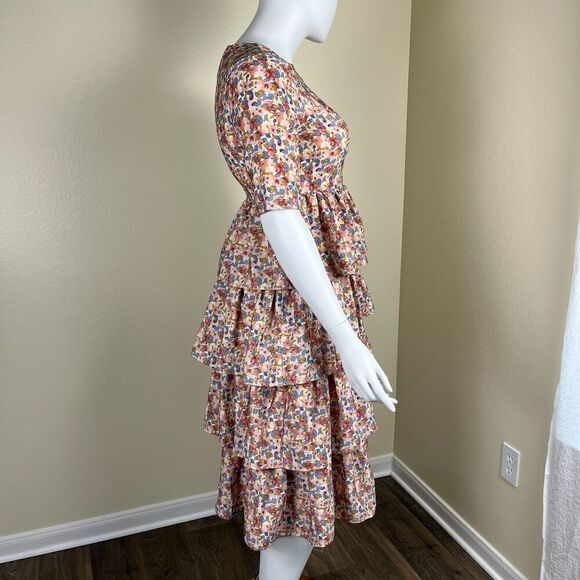 JessaKae Women's Size 2XL Eiffel Tower Pink Floral Tiered Midi Dress Cottagecore - Picture 8 of 12